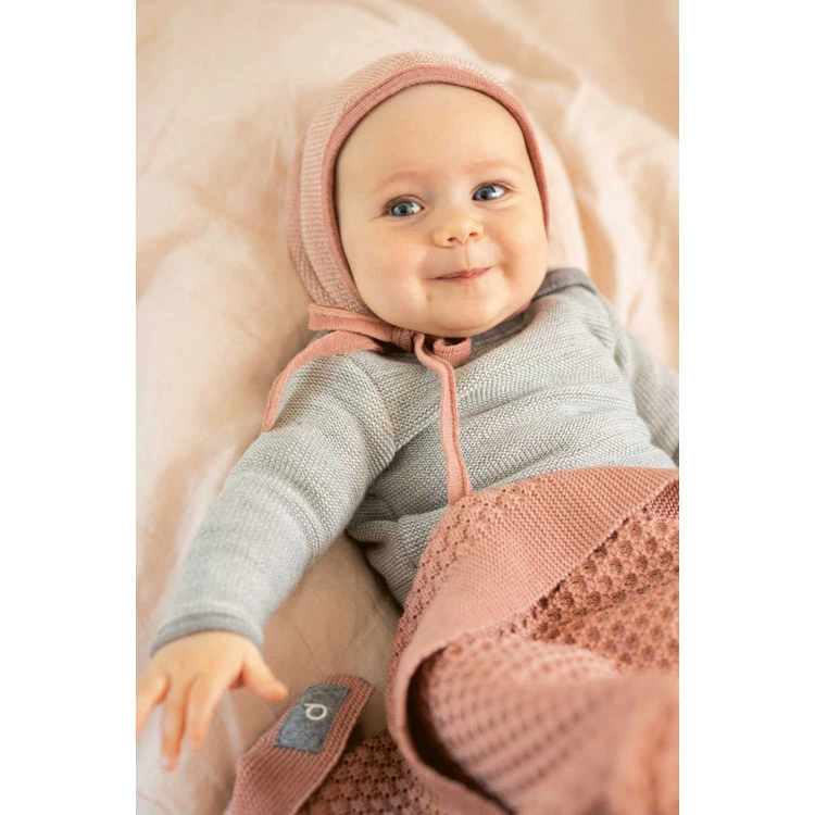 Couverture Nid D'abeilles En Laine Mérinos - Rose DISANA 4 Couverture Nid D'abeilles En Laine Mérinos - Rose DISANA – Image 2