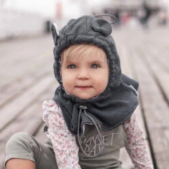 Cagoule Ajustable En Coton 0 à 4 Ans - Graphite FUN2BEMUM