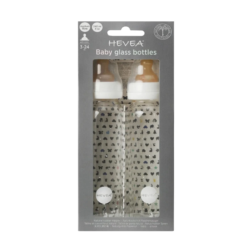 Lot De 2 Biberons En Verre 240ml HEVEA 4 Lot De 2 Biberons En Verre 240ml HEVEA – Image 2
