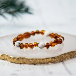 Bracelet D'Ambre Cognac Et Pierre Naturelle Bébé IRREVERSIBLE BIJOUX