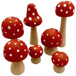 Champignons En Bois Rouge - Set De 7 PAPOOSE TOYS 11 Champignons En Bois Rouge - Set De 7 PAPOOSE TOYS -Bébés Produits Magasin PAPOOSEWP400V1