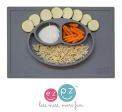 Assiette Antidérapante HAPPY Mat GRIS EZPZ -Bébés Produits Magasin ezpz product shots 72dpi HM gray foodCopier