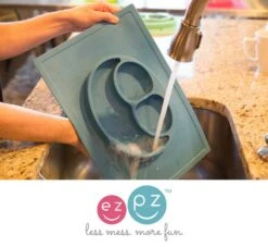 Assiette Antidérapante HAPPY Mat GRIS EZPZ -Bébés Produits Magasin ezpz product shots 72dpi HM washCopier