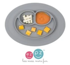 Assiette Antidérapante MINI Mat GRIS EZPZ -Bébés Produits Magasin ezpz product shots 72dpi MM Gray 2Copier