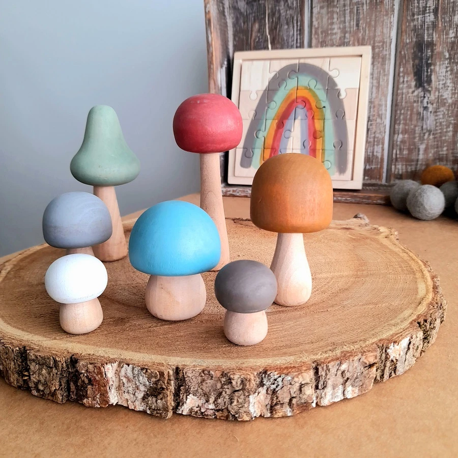 Champignons En Bois Pastel - Set De 7 PAPOOSE TOYS 4 Champignons En Bois Pastel - Set De 7 PAPOOSE TOYS – Image 2
